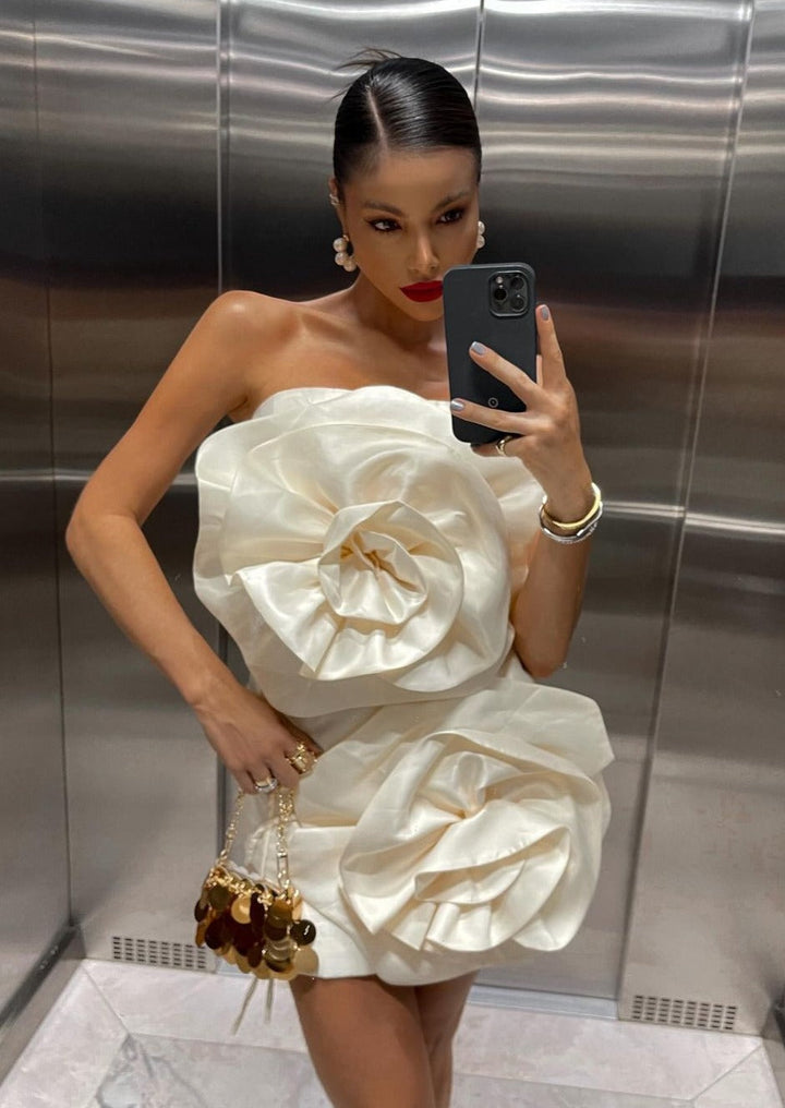 Veyra | Strapless Rose Appliqué Mini Dress