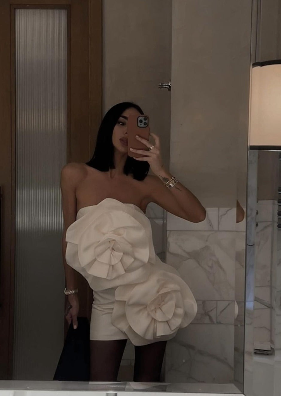 Veyra | Strapless Rose Appliqué Mini Dress