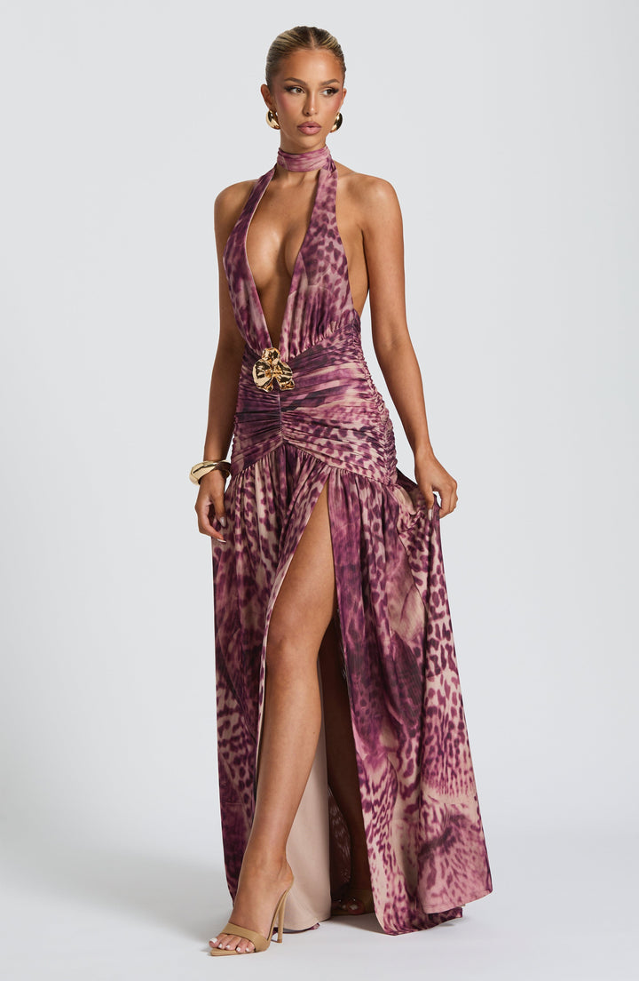 Melania Maxi Dress - Magenta Orchid Print