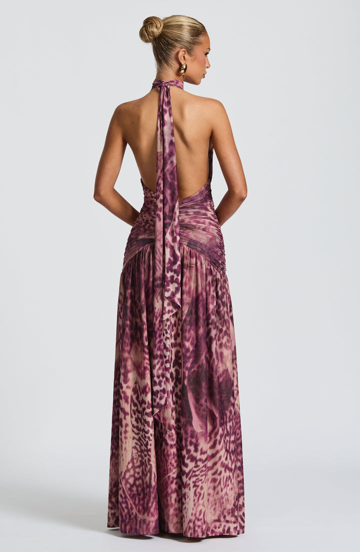 Melania Maxi Dress - Magenta Orchid Print